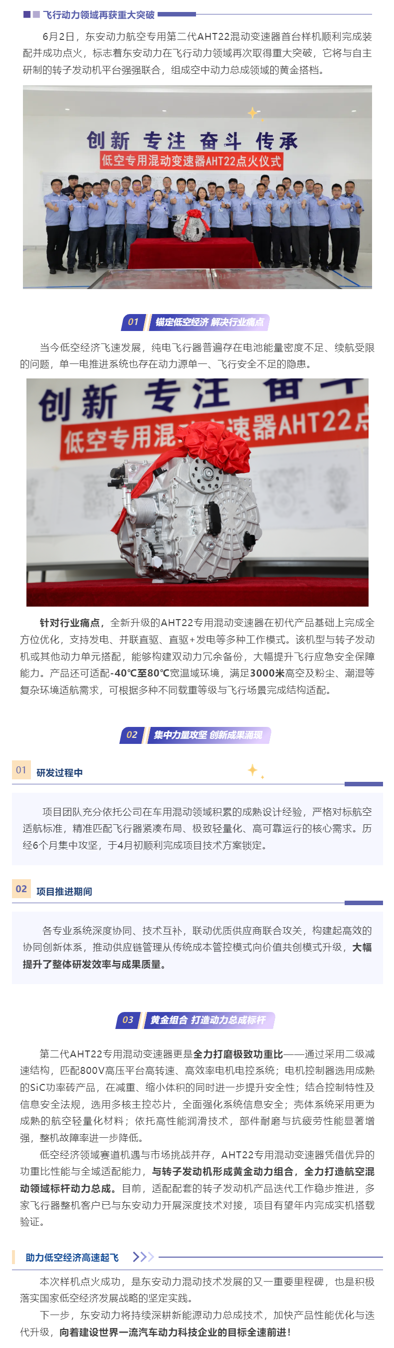 黄金搭档就位！AGGAME·(中国区)集团官方网站AHT22航空专用混动变速器首台样机点火成功